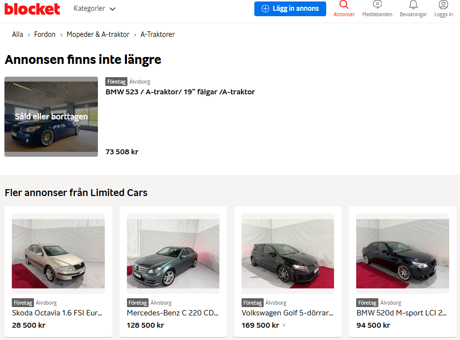 BMW 523 / A-traktor/ 19” fälgar /A-traktor