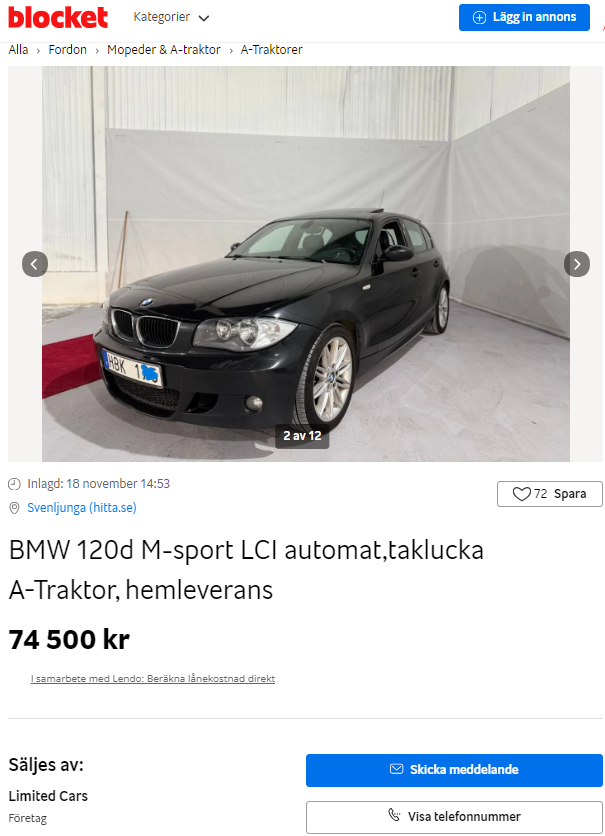BMW 120d M-sport LCI automat,taklucka A-Traktor, hemleverans